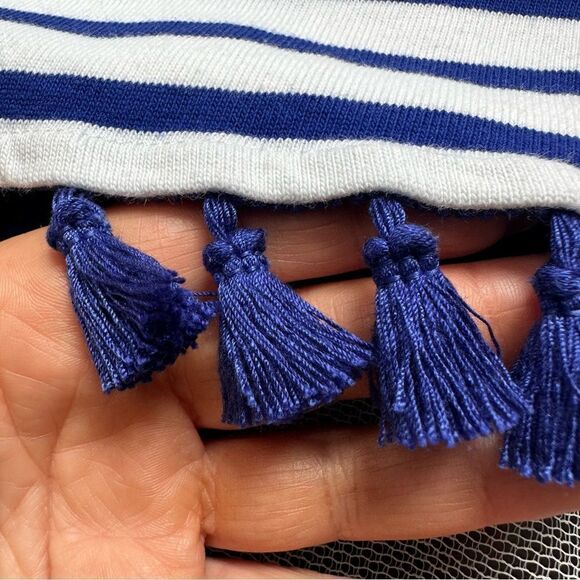 Kate Spade Broome Street Striped Puff  Sleeve Tassel Hem Top Sz Small - Picture 9 of 14